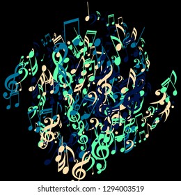 Musical Notes. Creative Background with Notes, Bass and Treble Clefs. Vector Element for Musical Poster, Banner, Advertising, Card. Minimalistic Simple Background.