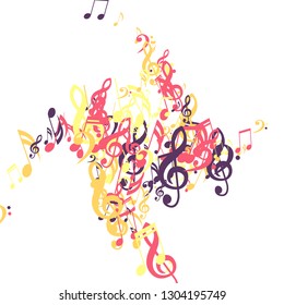 Musical Notes. Creative Background with Notes, Bass and Treble Clefs. Vector Element for Musical Poster, Banner, Advertising, Card. Minimalistic Simple Background.