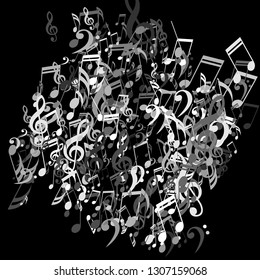 Musical Notes. Creative Background with Notes, Bass and Treble Clefs. Vector Element for Musical Poster, Banner, Advertising, Card. Minimalistic Simple Background.