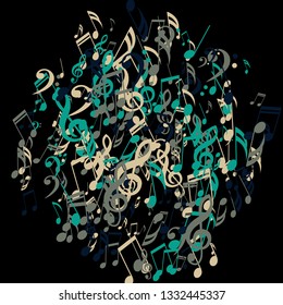 Musical Notes. Creative Background with Notes, Bass and Treble Clefs. Vector Element for Musical Poster, Banner, Advertising, Card. Minimalistic Simple Background.