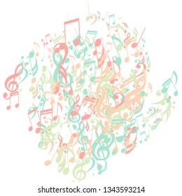 Musical Notes. Creative Background with Notes, Bass and Treble Clefs. Vector Element for Musical Poster, Banner, Advertising, Card. Minimalistic Simple Background.