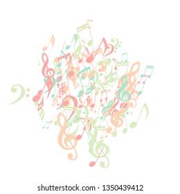 Musical Notes. Creative Background with Notes, Bass and Treble Clefs. Vector Element for Musical Poster, Banner, Advertising, Card. Minimalistic Simple Background.