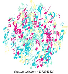 Musical Notes. Creative Background with Notes, Bass and Treble Clefs. Vector Element for Musical Poster, Banner, Advertising, Card. Minimalistic Simple Background.