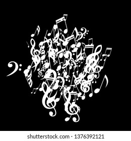 Musical Notes. Creative Background with Notes, Bass and Treble Clefs. Vector Element for Musical Poster, Banner, Advertising, Card. Minimalistic Simple Background.