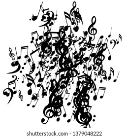 Musical Notes. Creative Background with Notes, Bass and Treble Clefs. Vector Element for Musical Poster, Banner, Advertising, Card. Minimalistic Simple Background.