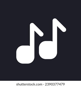 Musical notes dark mode glyph ui icon. Ringtone. Listen to music. User interface design. White silhouette symbol on black space. Solid pictogram for web, mobile. Vector isolated illustration