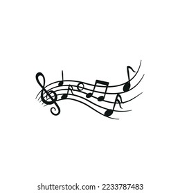 Musical notes design element. Left key and sheet music.