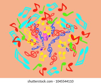 Musical notes of different colors