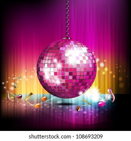 Musical notes with disco globe