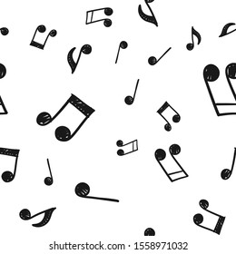 Musical notes doodles seamless pattern. Music symbols texture.