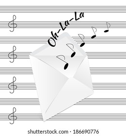 Musical notes are emitted from the envelope