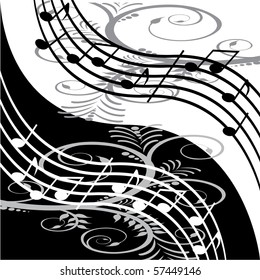 Musical notes in floral background