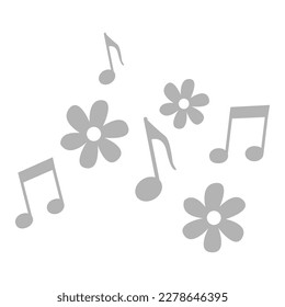 icono de notas musicales y flores, ilustración vectorial