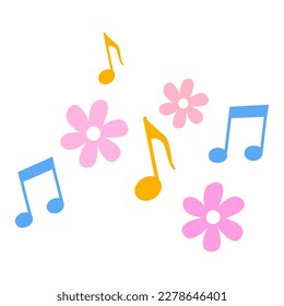 Symbol für musikalische Noten und Blumen, Vektorgrafik