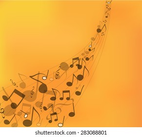 Musical Notes Flowing On Orange Background Stock Vector (Royalty Free ...