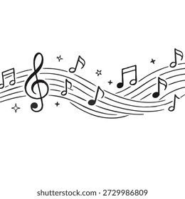 Musical notes flowing in a wave pattern