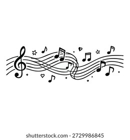 Musical notes flowing in a wave pattern