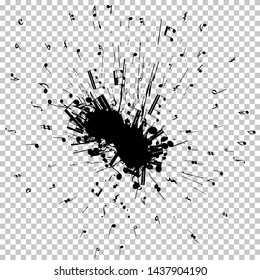 Musical notes flying from grunge blob. EPS 8 Vector illustration.