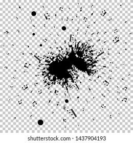 Musical notes flying from grunge blob. EPS 8 Vector illustration.