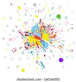 Musical notes flying from grunge blob. EPS 10 Vector illustration.