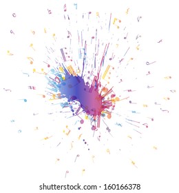 Musical notes flying from grunge blob. EPS 10 Vector illustration with transparency.