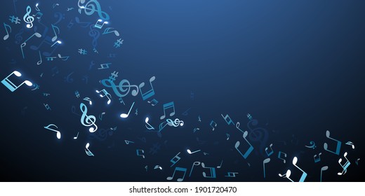 Musical notes flying vector illustration. Sound composition elements explosion. Radio music pattern. Grunge notes flying elements with bass clef. Banner background.