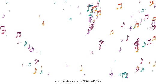 Notas musicales de ilustración vectorial voladora. Los elementos de notación melódica se rompen. Patrón de música disco. Retro nota siluetas voladoras con plano. Fondo del volante del partido.