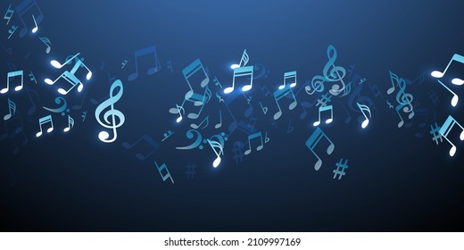 Musical notes flying vector illustration. Sound composition signs explosion. Dance music illustration. Isolated notes flying elements with treble clef. Party flyer backdrop.