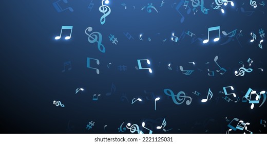Musical notes flying vector illustration. Audio recording elements placer. Disco music pattern. Modern notes flying silhouettes with sharp. Album cover background.