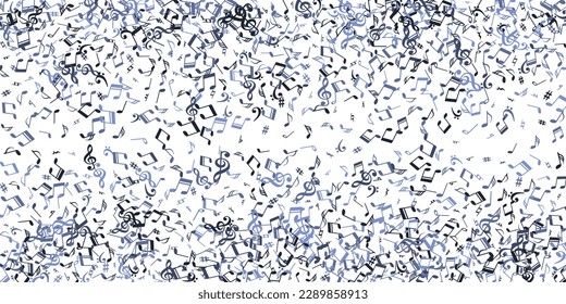 Musical notes flying vector illustration. Melody recording signs scatter. Jazz music wallpaper. Vintage notes flying signs with sharp. Banner background.