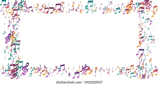 Musical notes flying vector pattern. Symphony notation signs scatter. Digital music wallpaper. Modern notes flying elements with sharp. Banner graphic design.
