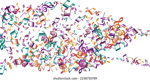 Musical notes flying vector wallpaper. Song notation elements placer. Radio music pattern. Vintage notes flying signs with treble clef. Concert poster background.