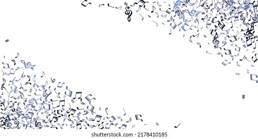 Musical notes flying vector wallpaper. Melody recording signs burst. Festival music illustration. Vintage notes flying silhouettes with flat. Album cover graphic design.