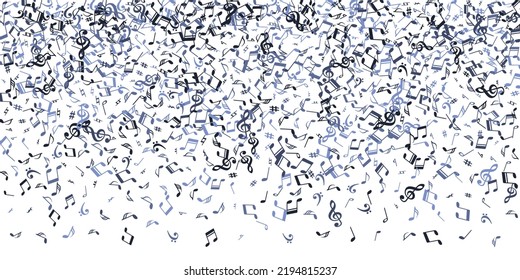 Musical Notes Flying Vector Wallpaper. Song Notation Elements Burst. Pop Music Concept. Doodle Notes Flying Signs With Pause. Concert Poster Backdrop.