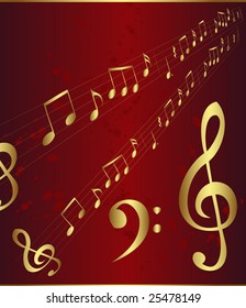 Musical notes golden abstract design