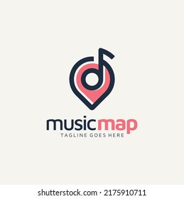 Musical Notes with GPS Pin Pointer for Find Music Store Address Location logo design