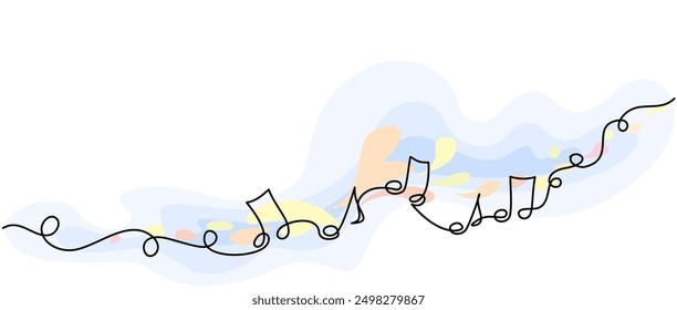 Musical notes. Horizontal web banner of music sound for music school in simple linear style. Continuous one line drawing. Editable stroke. Doodle vector illustration