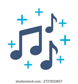 Musical notes icon blue flat vector design melody sound symbol song tune audio art rhythm graphic element sign