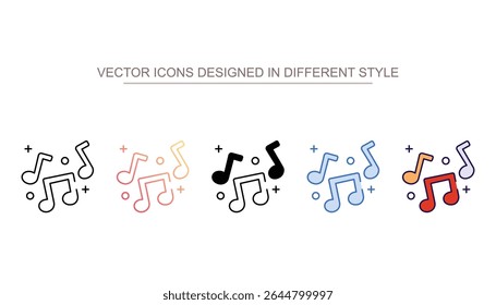 Diseño de icono de notas musicales con fondo blanco Ilustración de stock