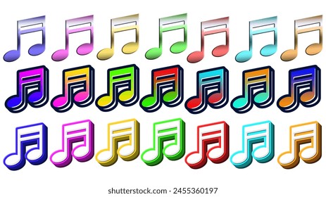 musical notes icon, in different styles and colors. vector illustration