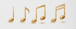Musical Notes Icon In Golden Color Collection. Set Of Classic Music Symbols Concept. Vector 3d Realistic