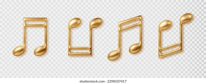 Musical notes icon In golden color collection. Set of classic music symbols concept. Vector 3d realistic