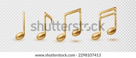 Musical notes icon In golden color collection. Set of classic music symbols concept. Vector 3d realistic