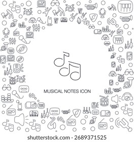 Icono de notas musicales, estilo de línea con fondo de mosaico, ideal para el Web y el uso de fondo.