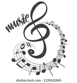 musical notes icon, love music, calligraphy text hand drawn vector illustration sketch