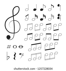 Musical notes icon.  Note and clef symbols. Vector isolated illustration.