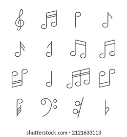 Musical notes icons set. Music, song, melody. Line with editable stroke