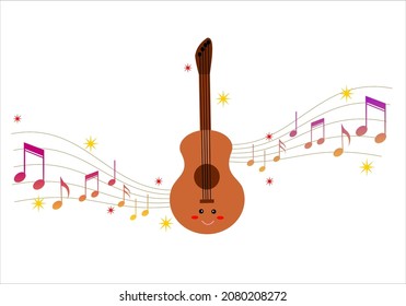 Musical notes illustrations with guitar decoration