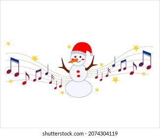 Notas musicales ilustraciones, tema del hombre de nieve, invierno