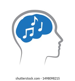 musical notes inside human brain, vector 